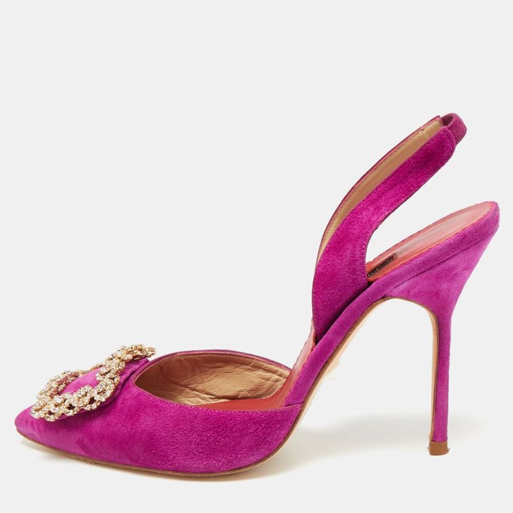 Ch Carolina Herrera Size 37 Purple Suede Slingback Pumps